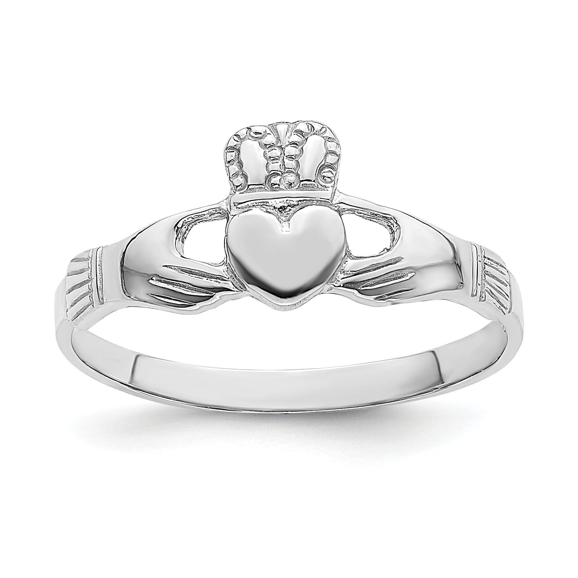 14k White Gold Polished Claddagh Ring Main image