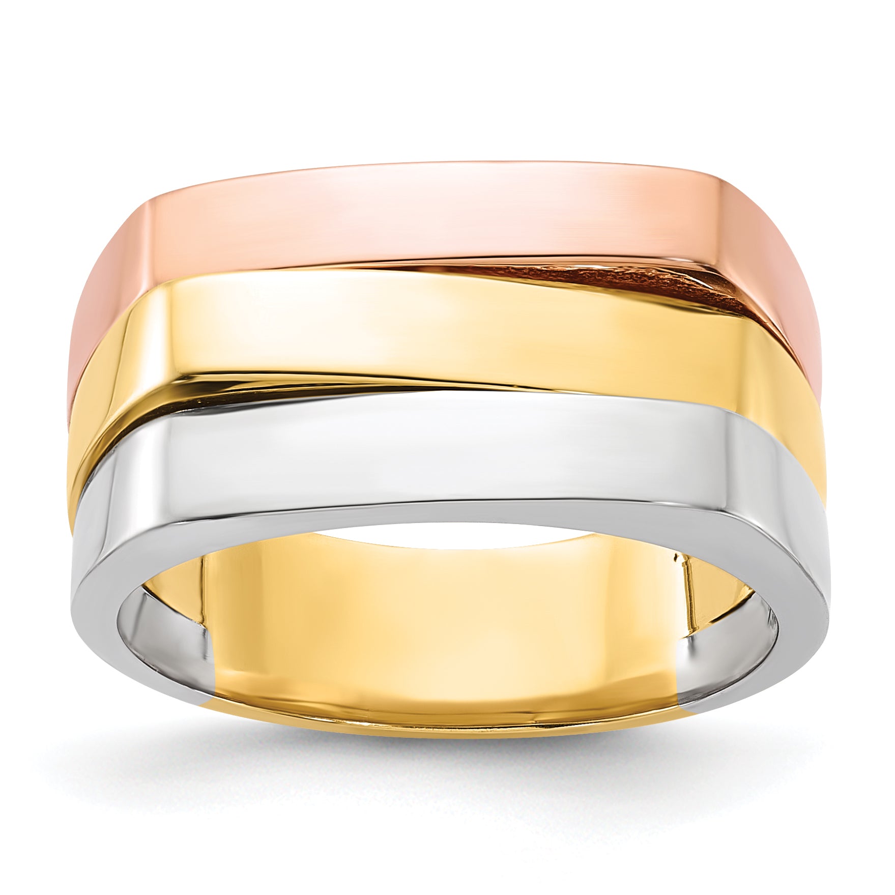 14k Tri-Color Contemporary Flat Top Band Main image