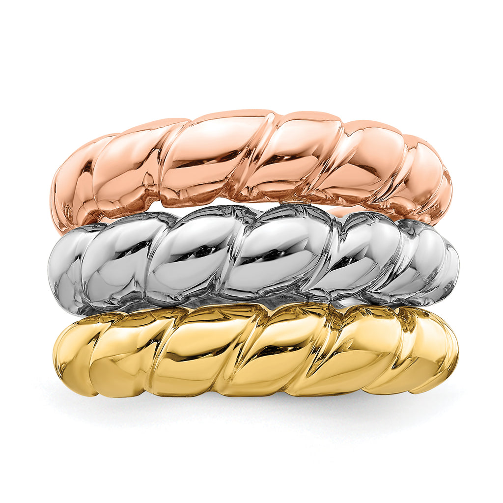 14k Tri-Color Triple Shrimp Band