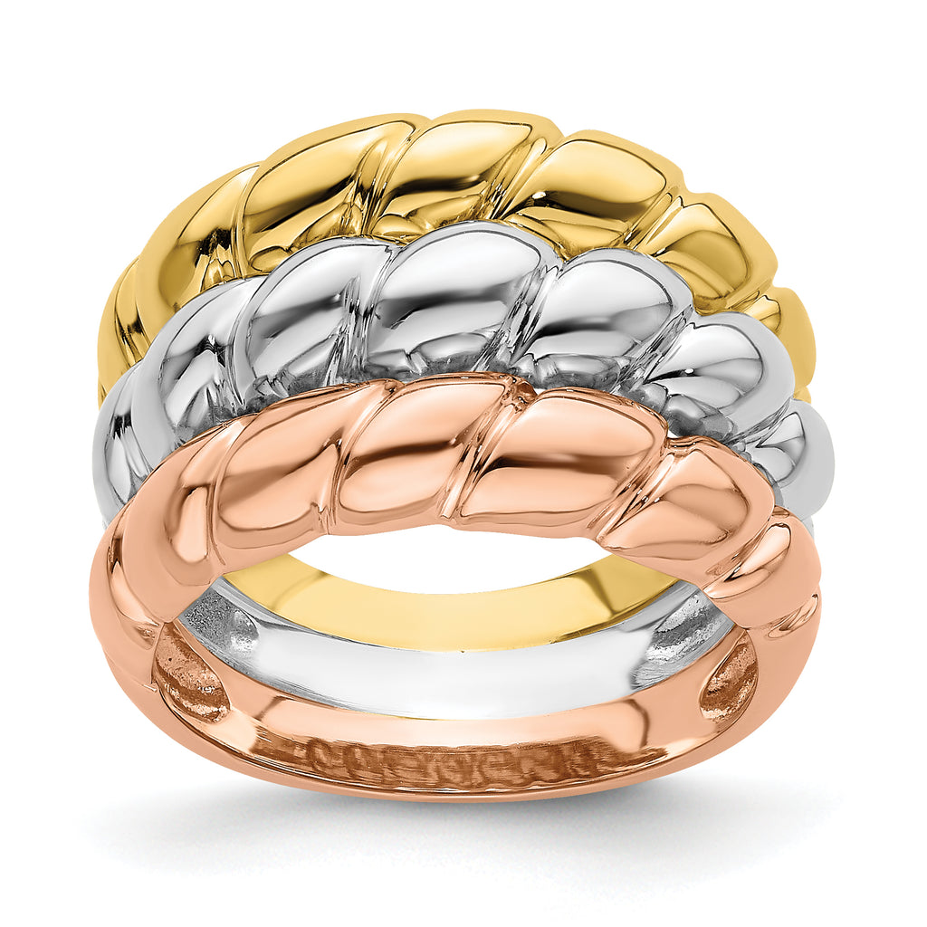 14k Tri-Color Triple Shrimp Band