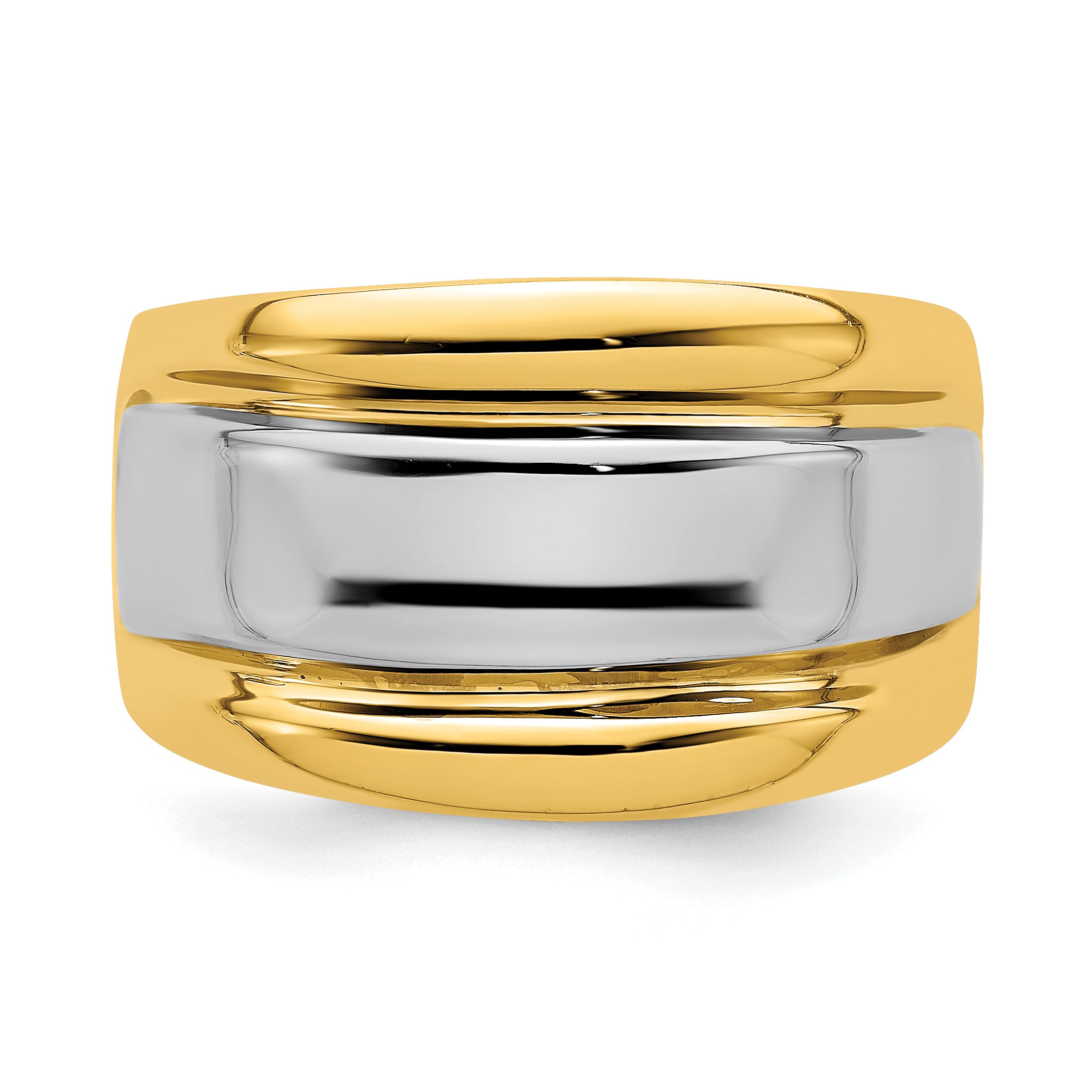 14K w/Rhodium Polished Wide Center Ridge Ring