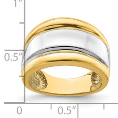 14K w/Rhodium Polished Wide Center Ridge Ring