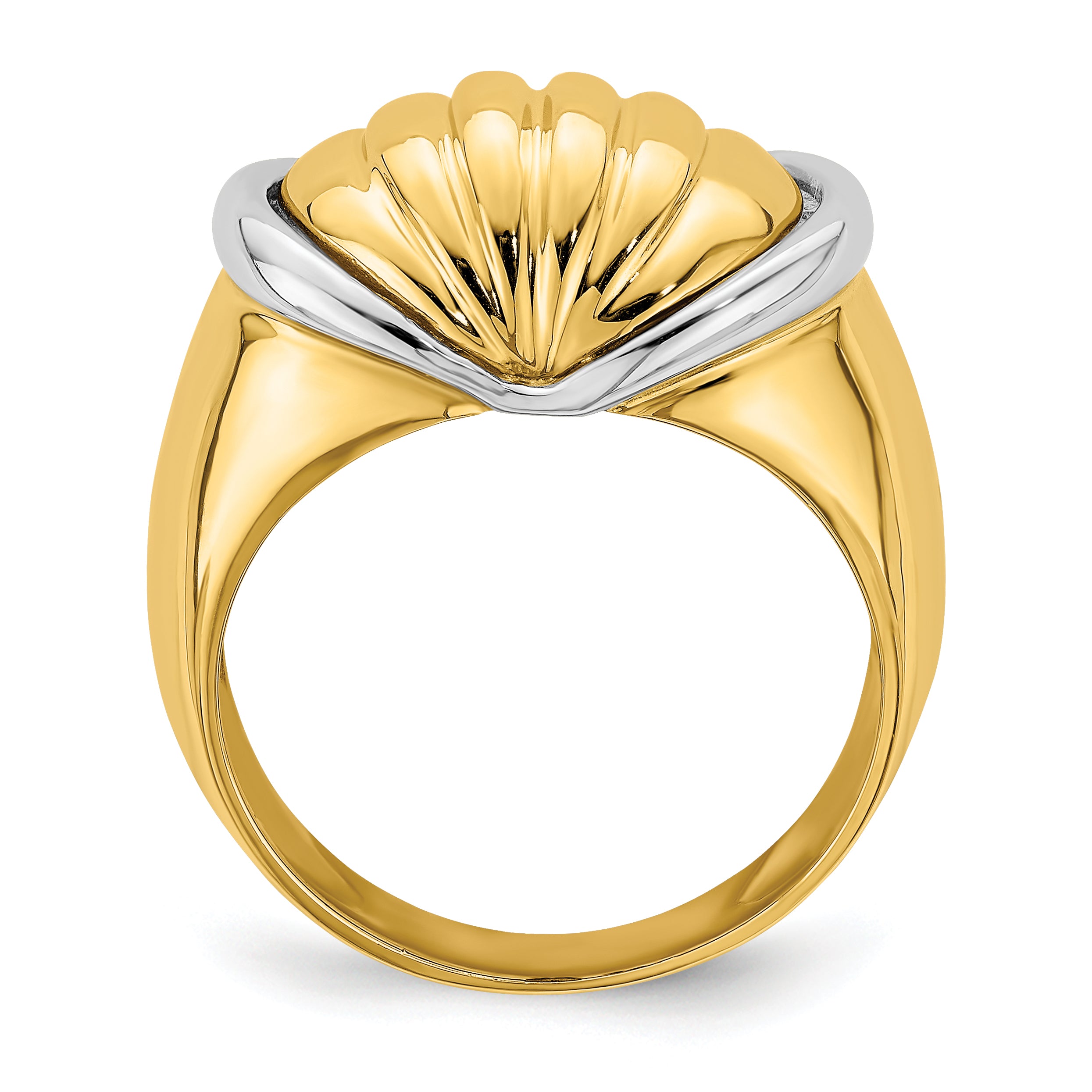 14k Two-tone Oval Shrimp Fan Design Ring