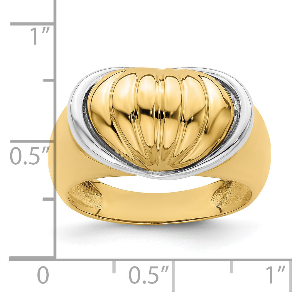 14k Two-tone Oval Shrimp Fan Design Ring