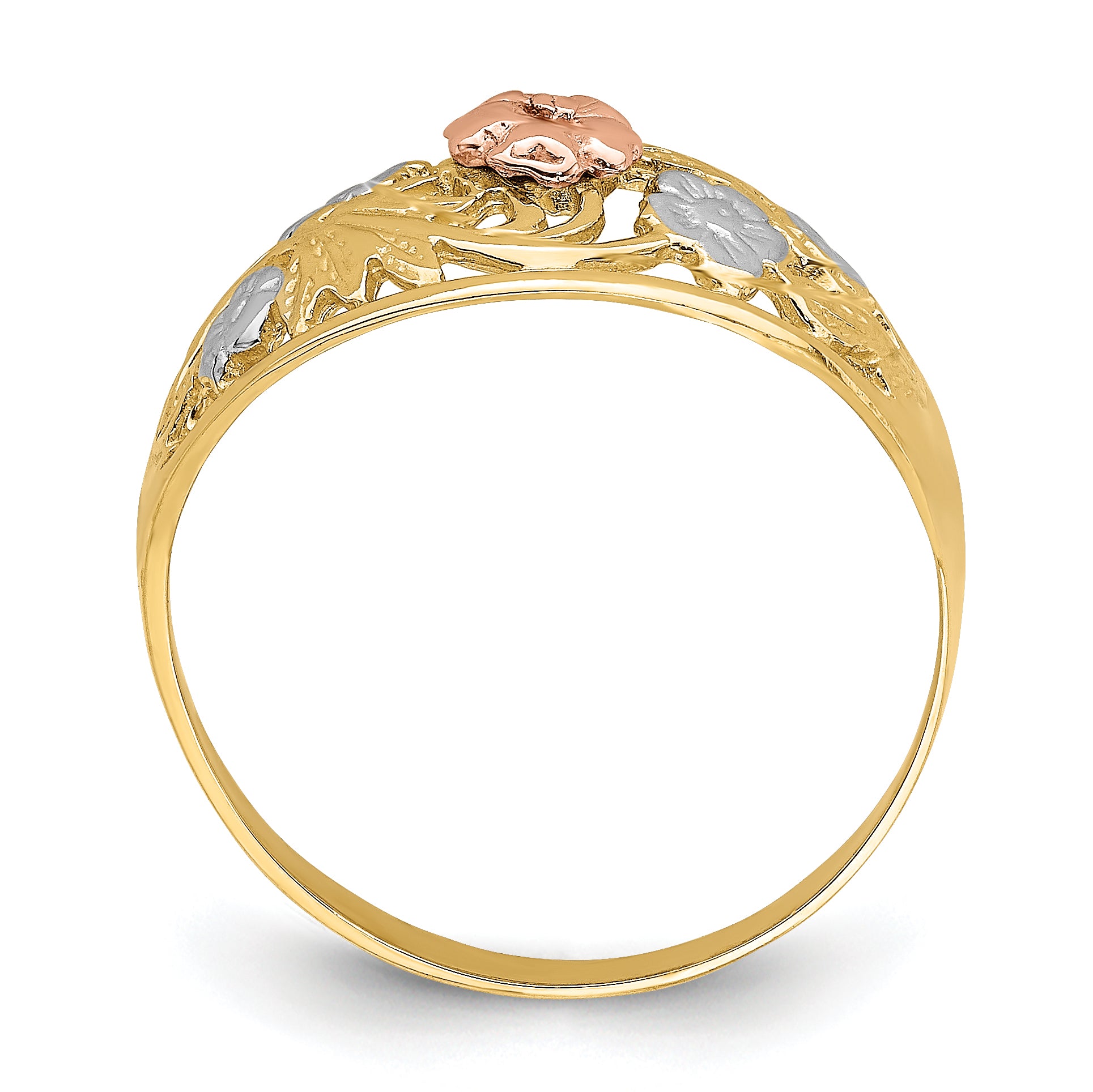 14k Tri- Color w/White Rhodium Floral Dome Ring Secondary image