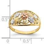 14k Tri- Color w/White Rhodium Floral Dome Ring