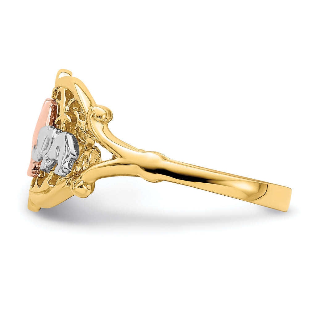 14k Two-Tone w/ White RH Two Elephants Ring