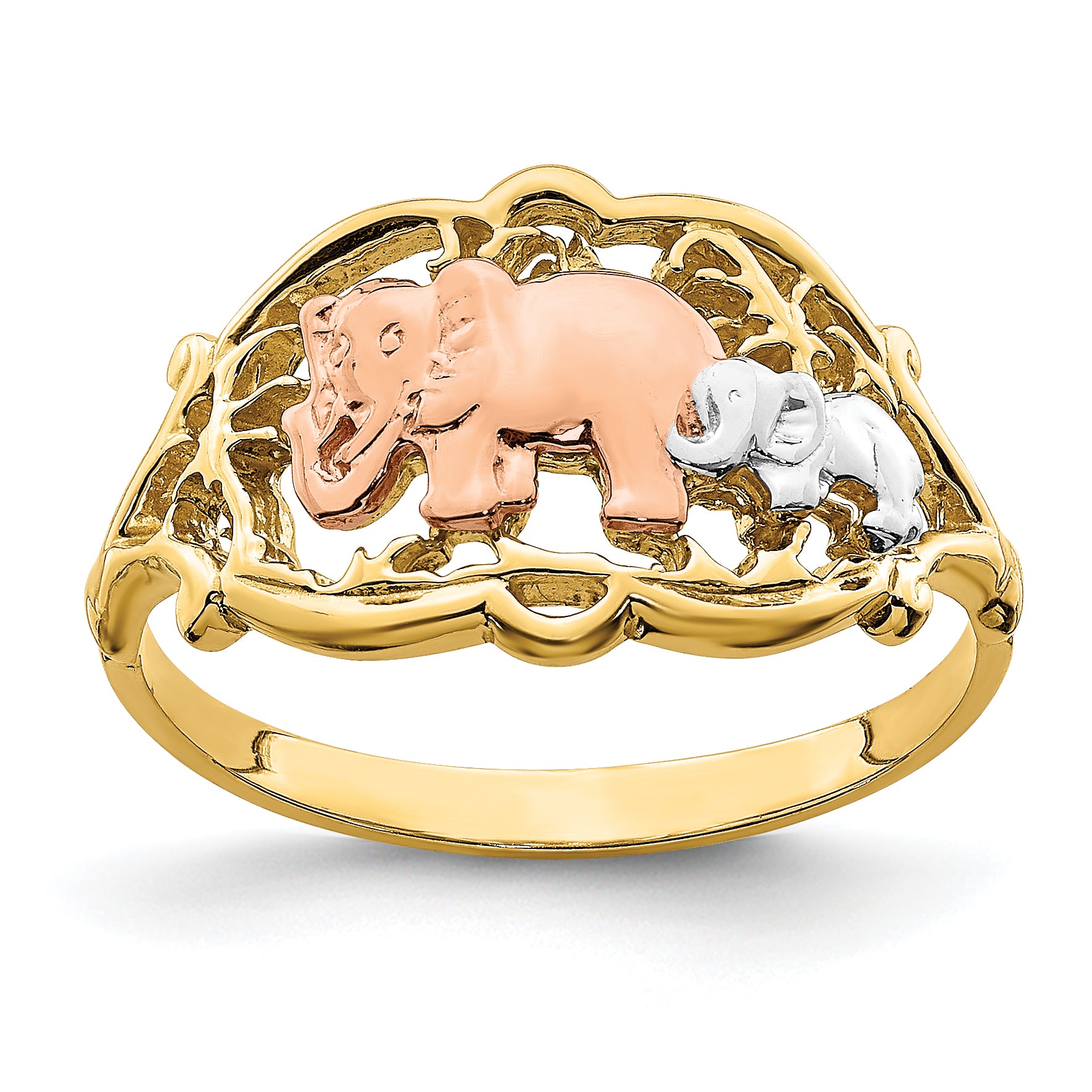 14k Two-Tone w/ White RH Two Elephants Ring Main image