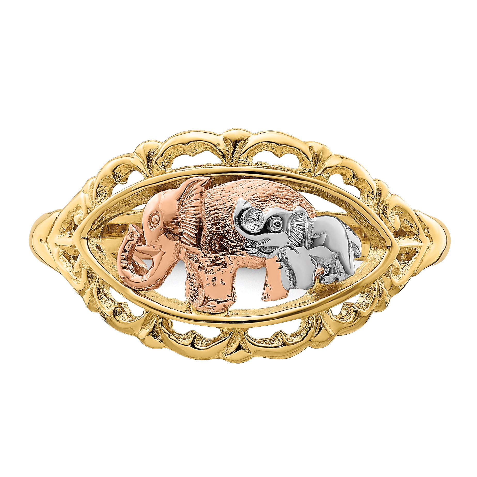 14k Two-tone w/White Rhodium Two Elephants Ring