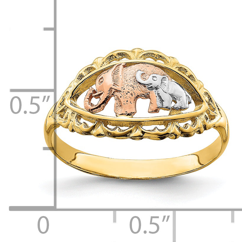 14k Two-tone w/White Rhodium Two Elephants Ring