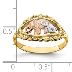 14k Two-tone w/White Rhodium Two Elephants Ring