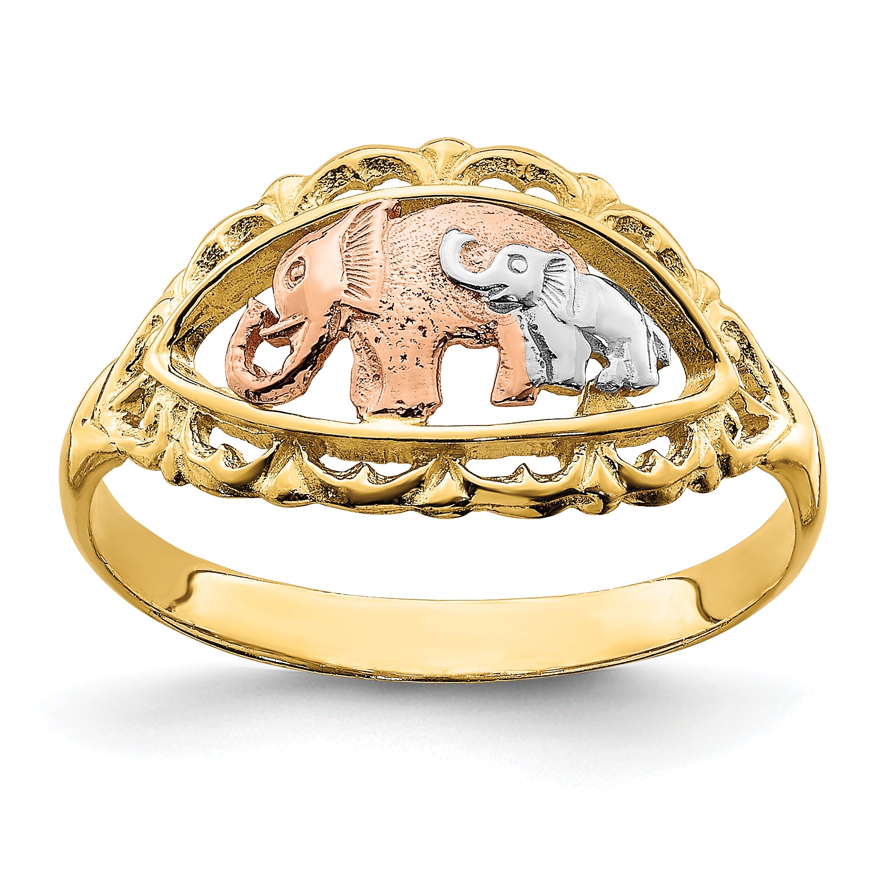 14k Two-tone w/White Rhodium Two Elephants Ring Main image