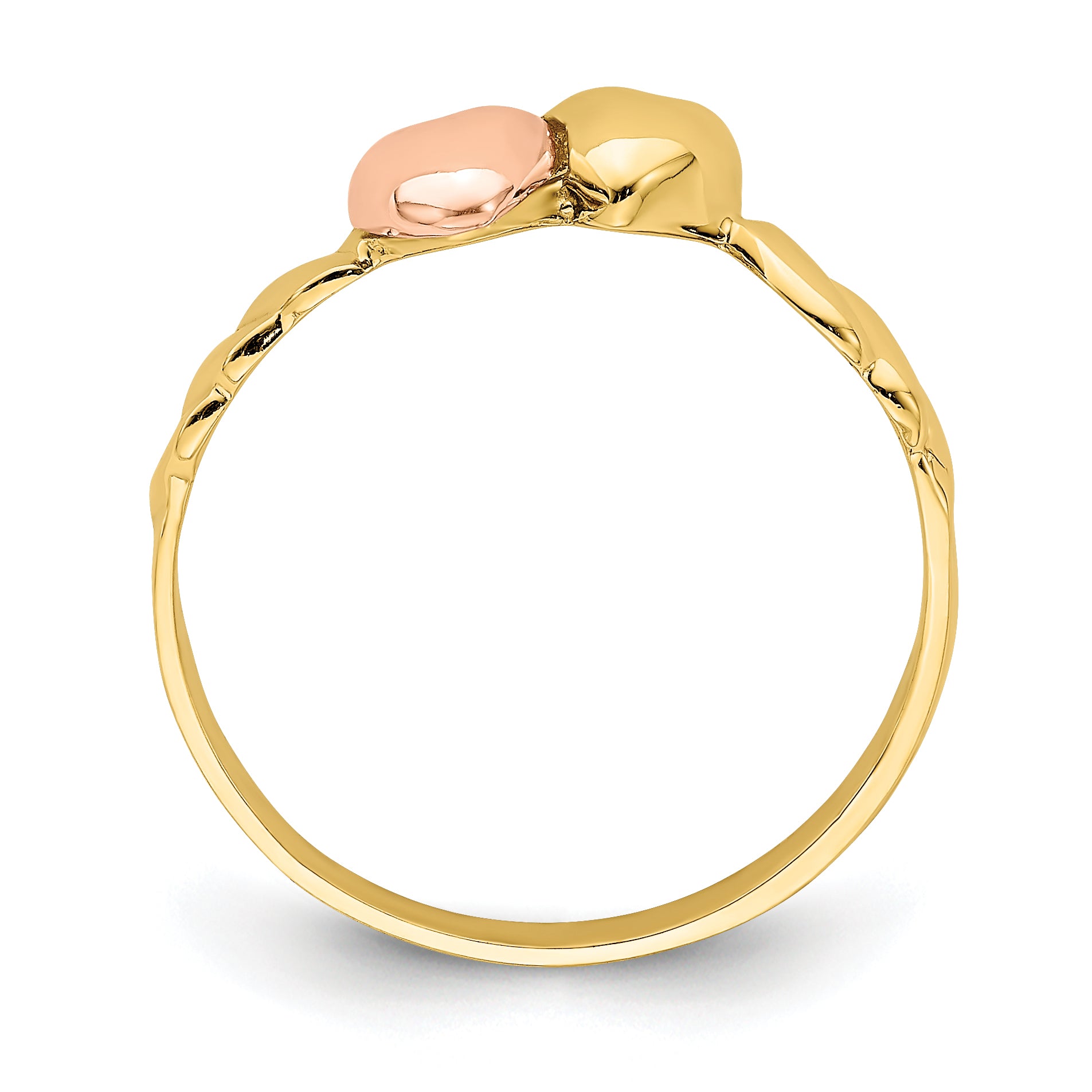 14k Two-Tone Two Hearts Ridged Band Secondary image