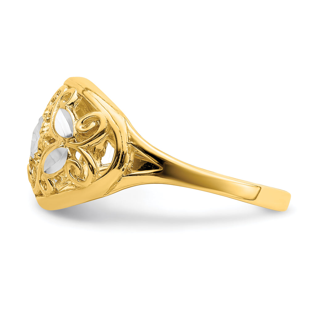 14K w/Rhodium D/C Oval Filigree Ring