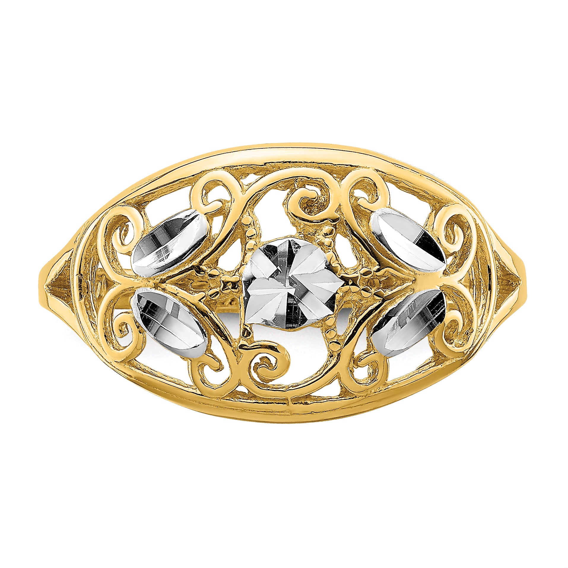 14K w/Rhodium D/C Oval Filigree Ring