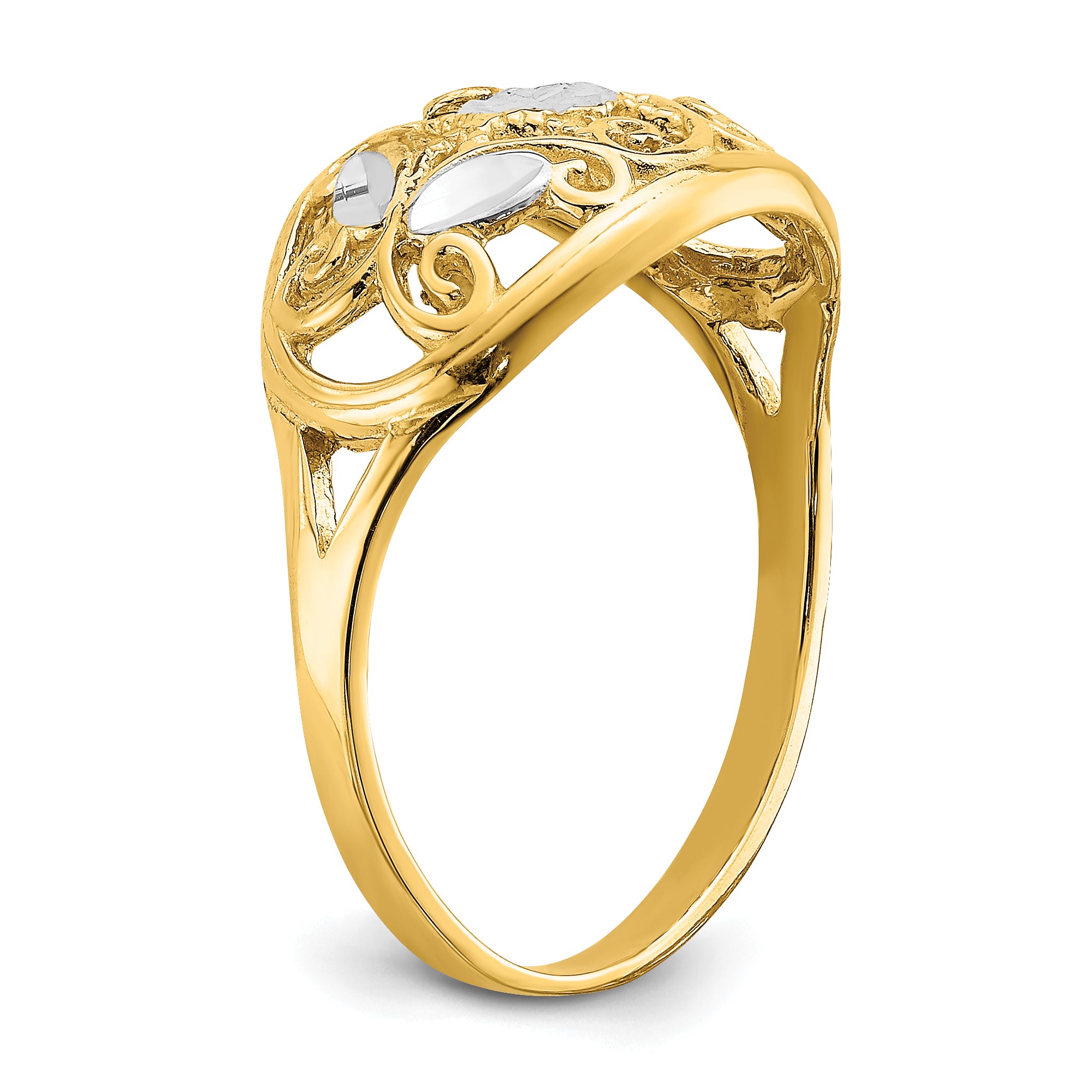 14K w/Rhodium D/C Oval Filigree Ring
