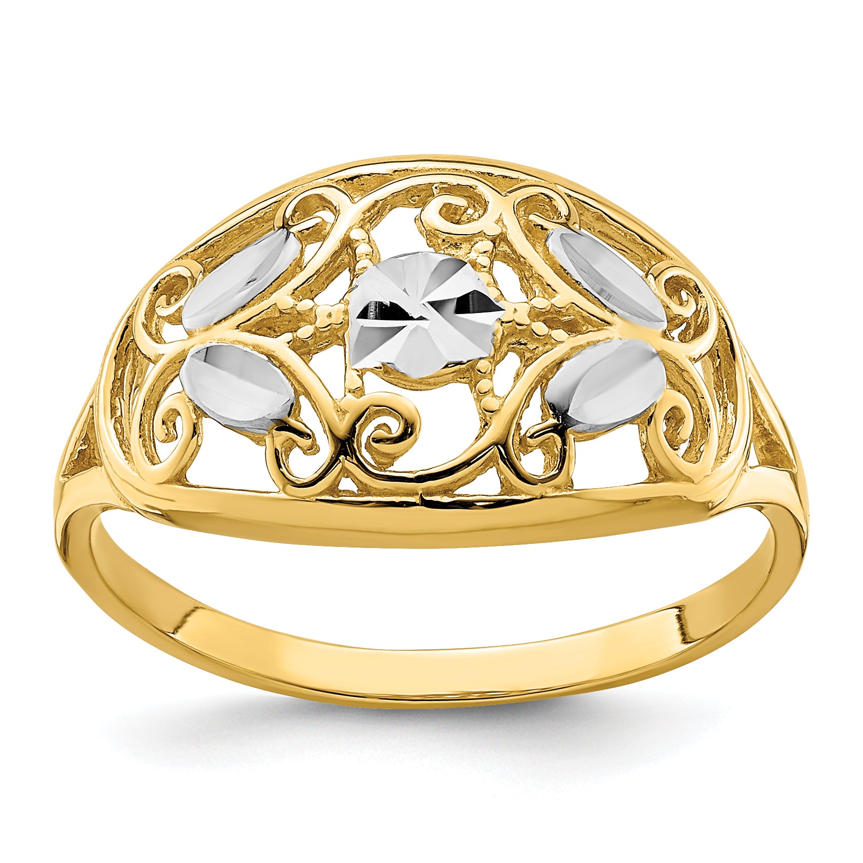 14K w/Rhodium D/C Oval Filigree Ring Main image