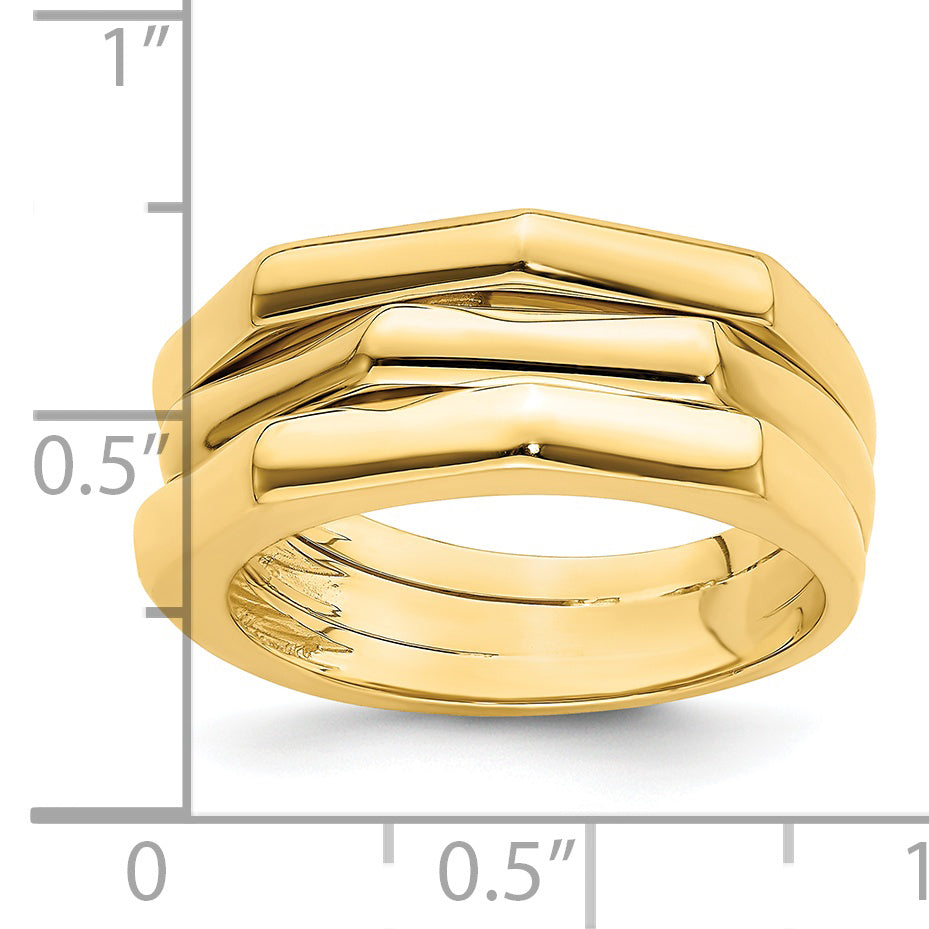 14k Polished Three Ridged Dome Ring