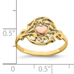 14K Two-tone Polished Filigree Around Heart Ring