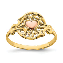 14K Two-tone Polished Filigree Around Heart Ring