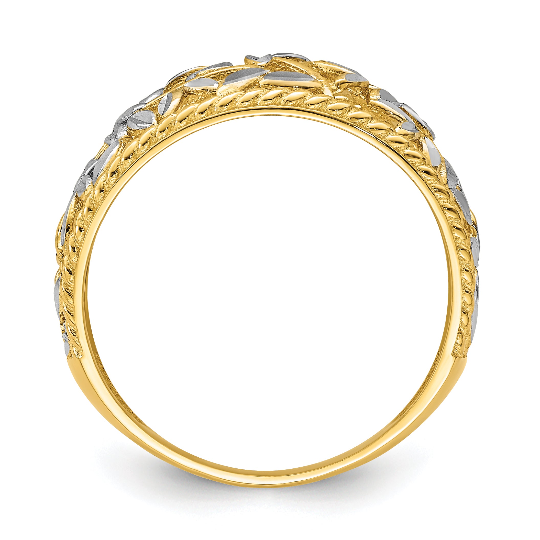 14k w/Rhodium Diamond-cut Filigree Leaf Ring Secondary image