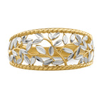 14k w/Rhodium Diamond-cut Filigree Leaf Ring