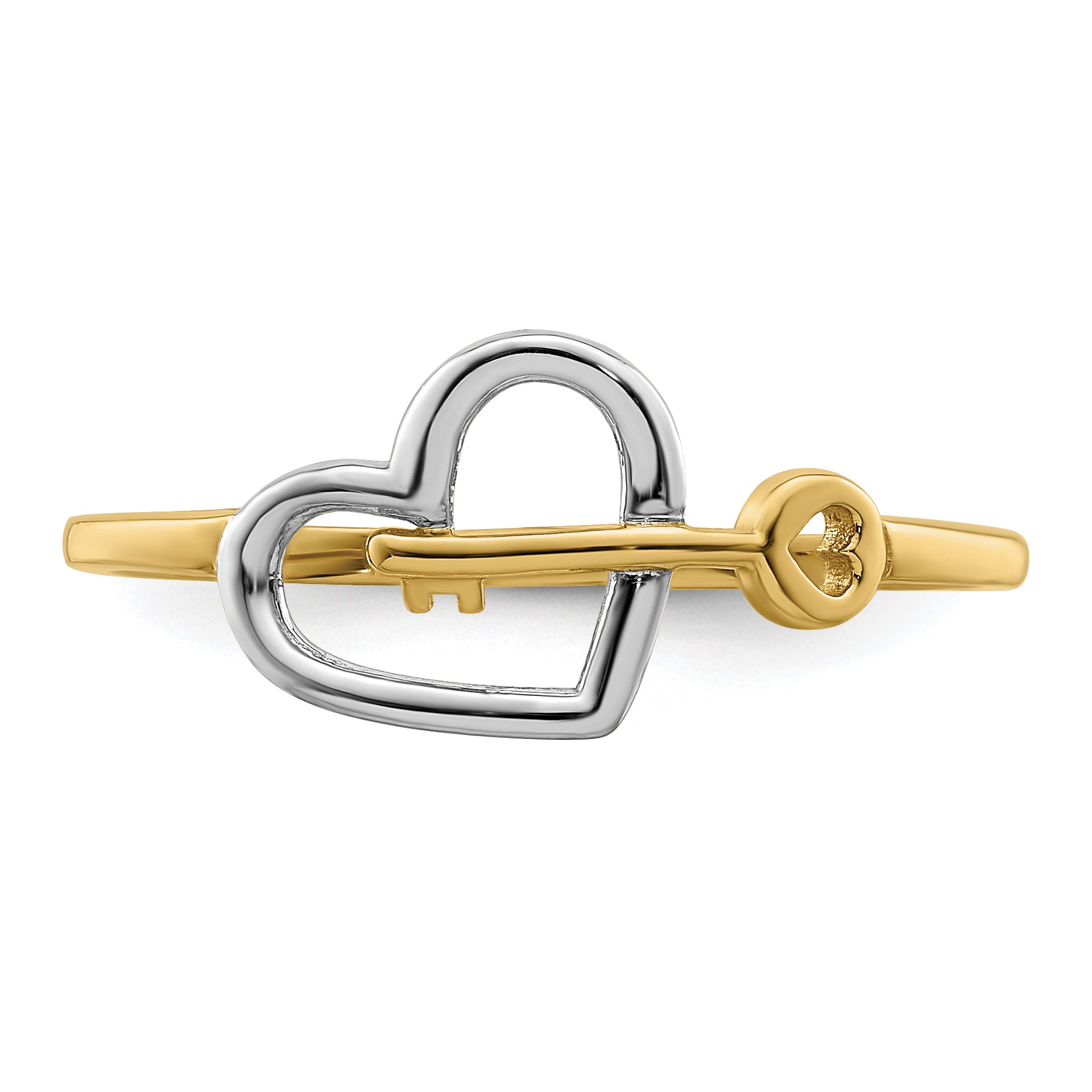14k w/Rhodium Heart and Key Ring