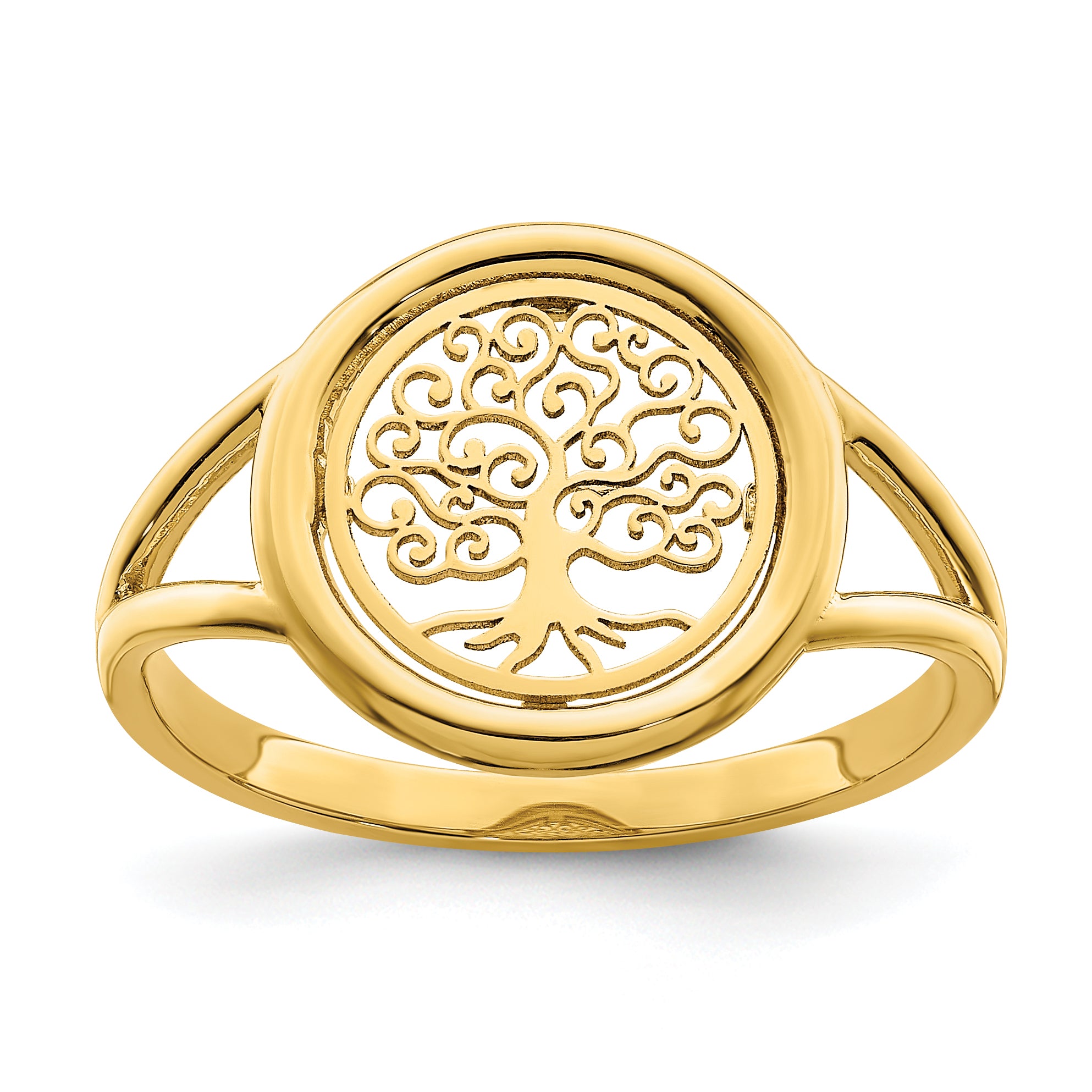 14k Polished Tree of Life in Circle Ring Main image