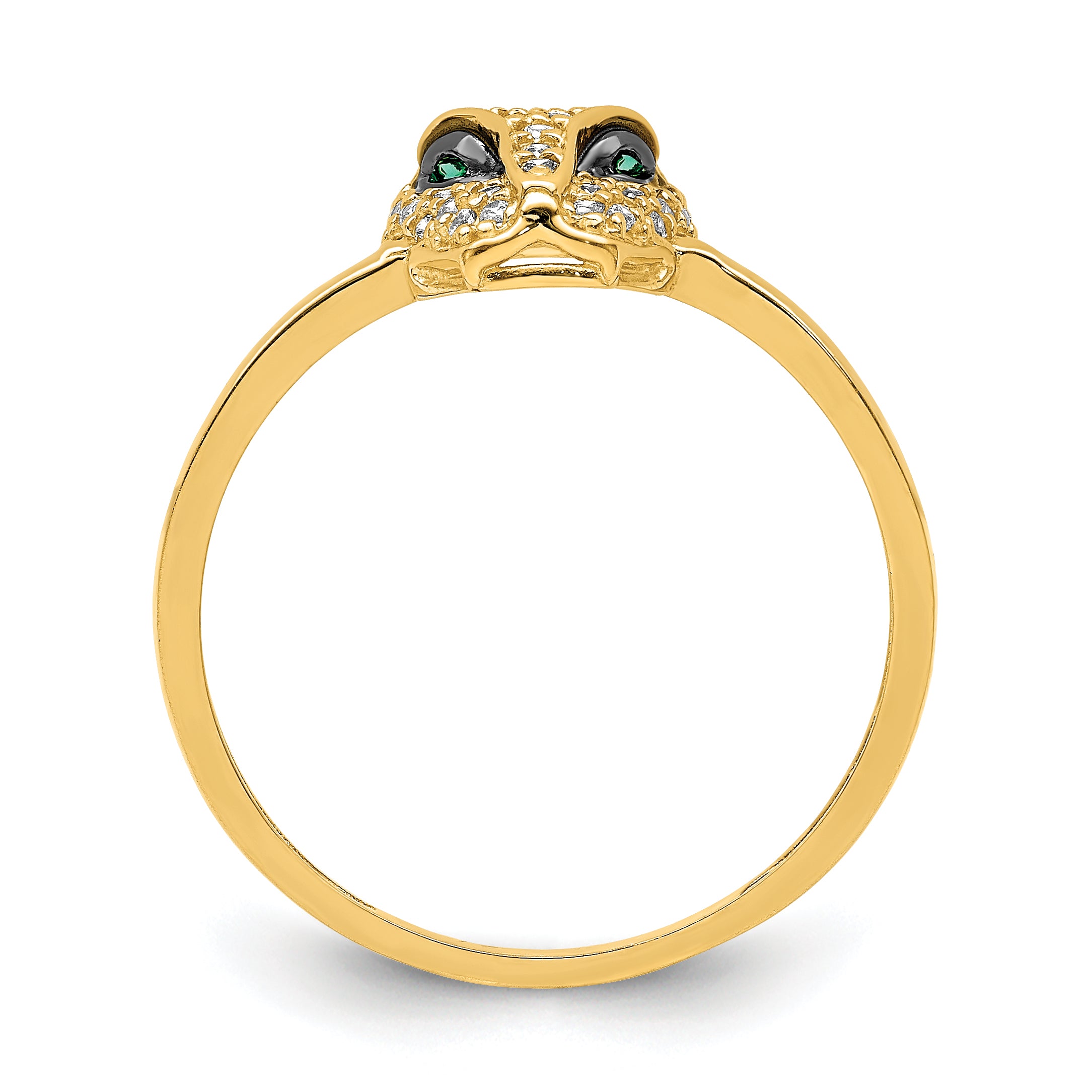 14K Polished Green & White CZ Lioness Head Ring Secondary image