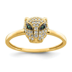 White Cubic Zirconia Lioness Head Ring in 14K Yellow Gold, Size 7 - Sophia Jewelers