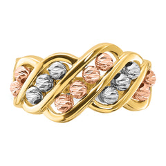 14K Tri-color Polished and Diamond-cut Beads Fashion Ring