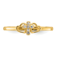 14K Polished CZ Cross and Hearts Ring