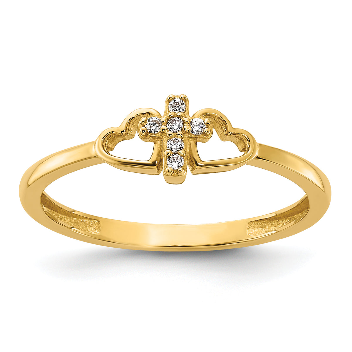 14K Polished CZ Cross and Hearts Ring Main image