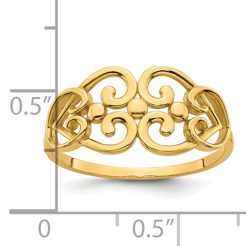 14k Polished Cut Out Fancy Hearts Design Size 7 Ring