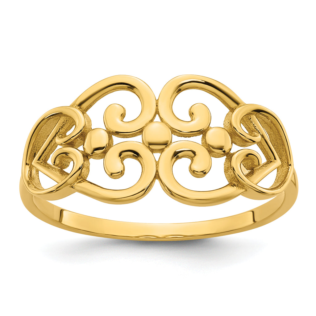 14k Polished Cut Out Fancy Hearts Design Size 7 Ring
