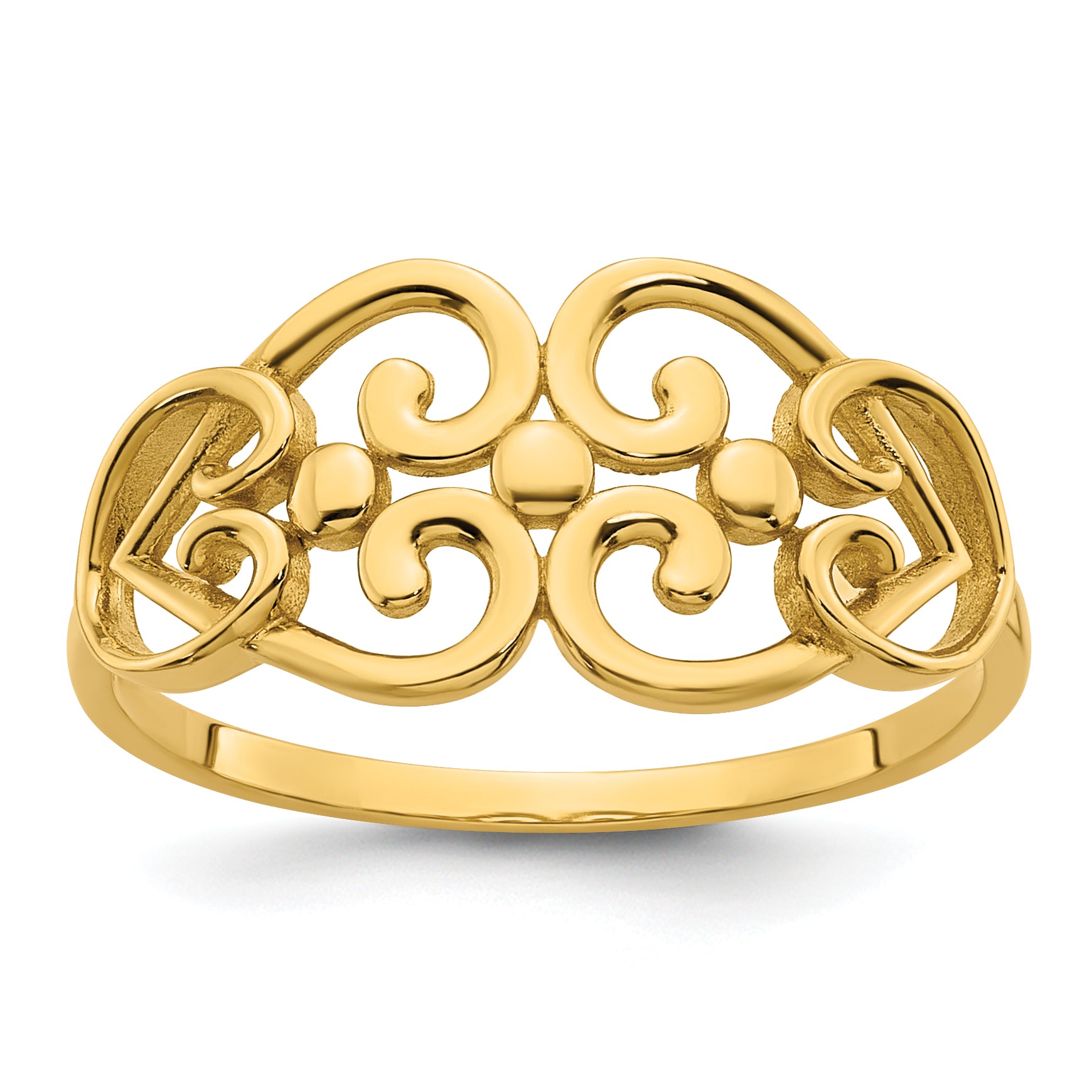14k Polished Cut Out Fancy Hearts Design Size 7 Ring