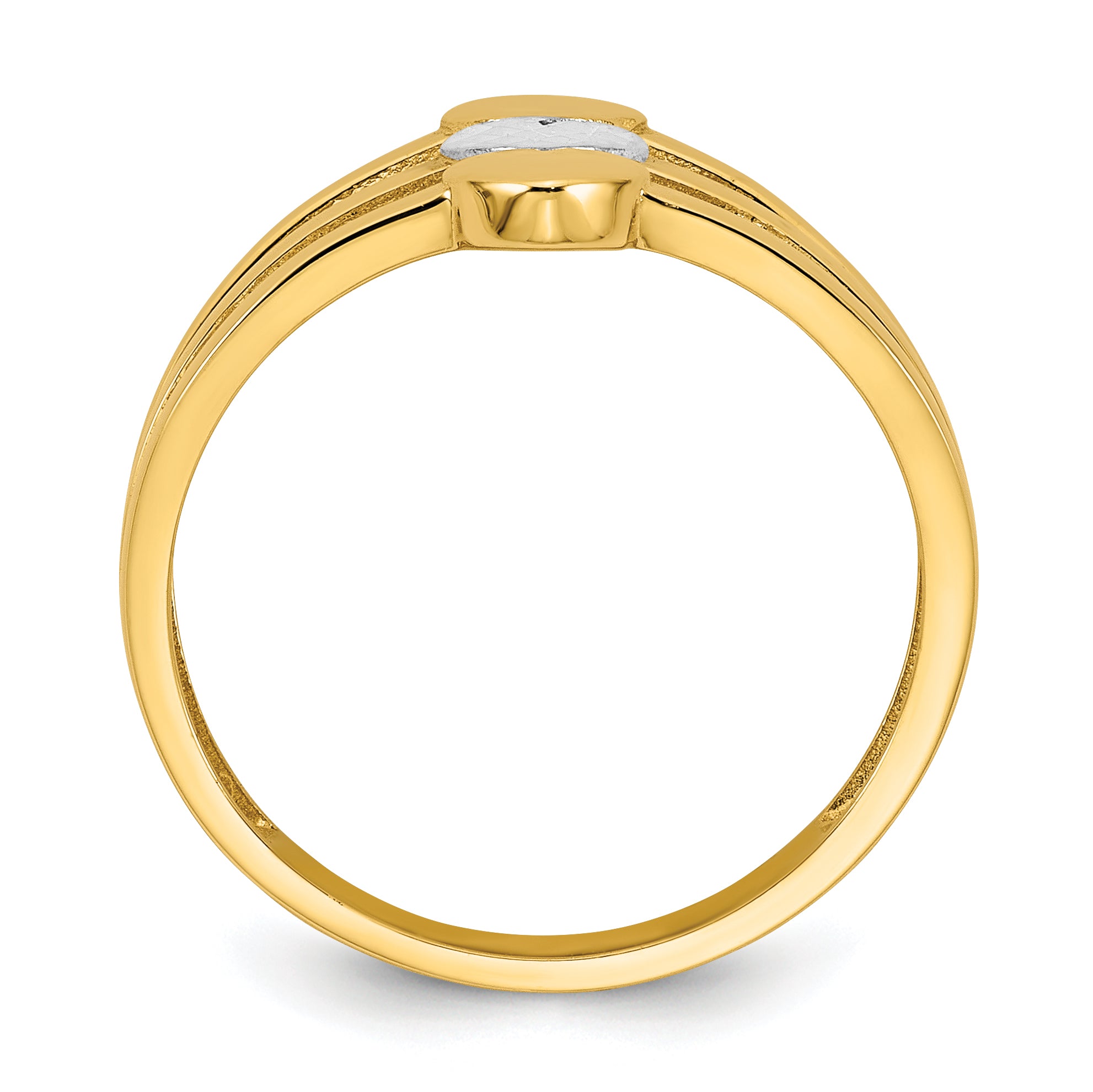 14k with White Rhodium Polished and Diamond-cut Three Hearts Size 7 Ring