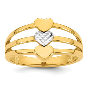 White Three-Hearts Ring in 14K Yellow Gold, Diamond-Cut, Size 7 - Sophia Jewelers