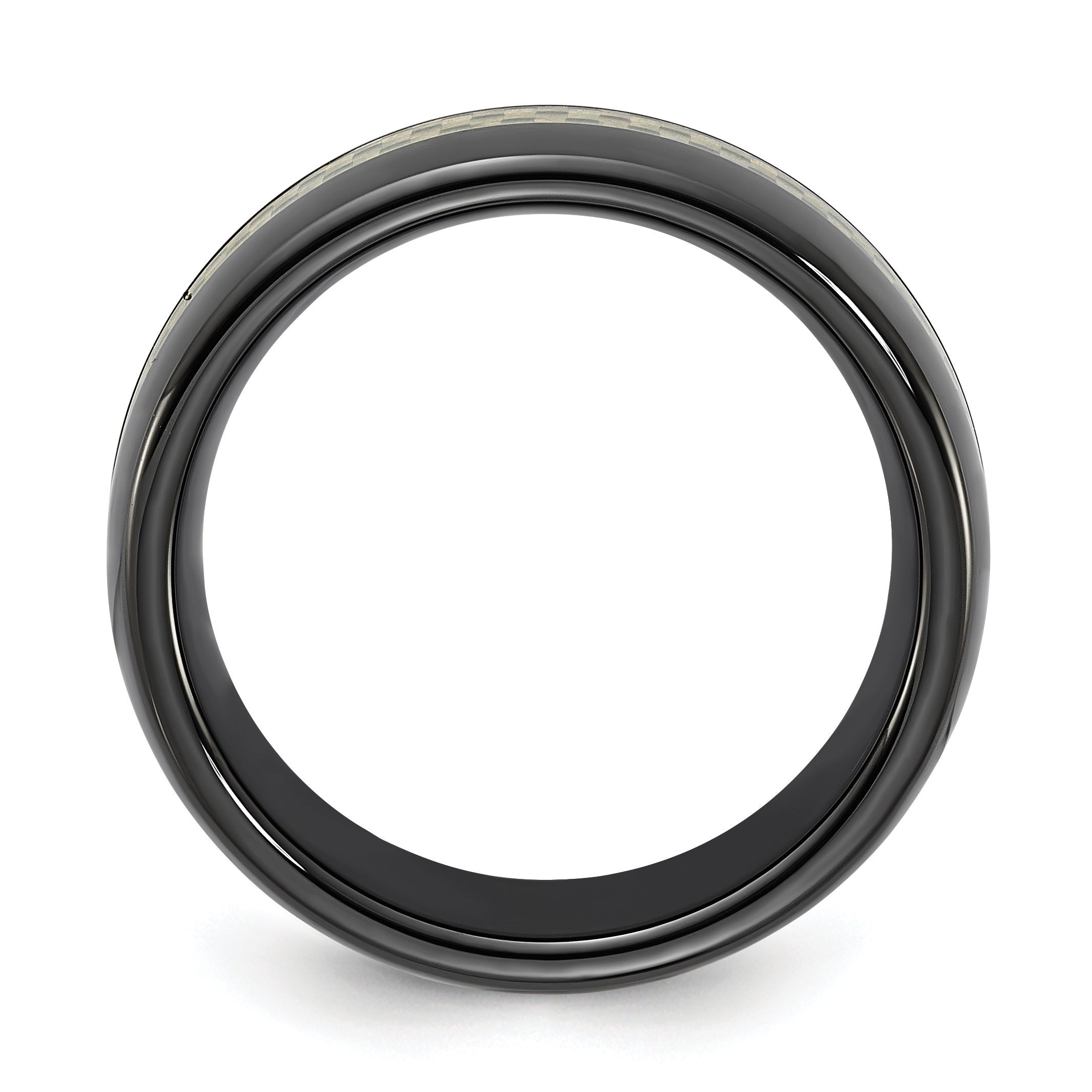 Men's Black Ceramic Wedding Band with Carbon Fiber Inlay and Polished Finish