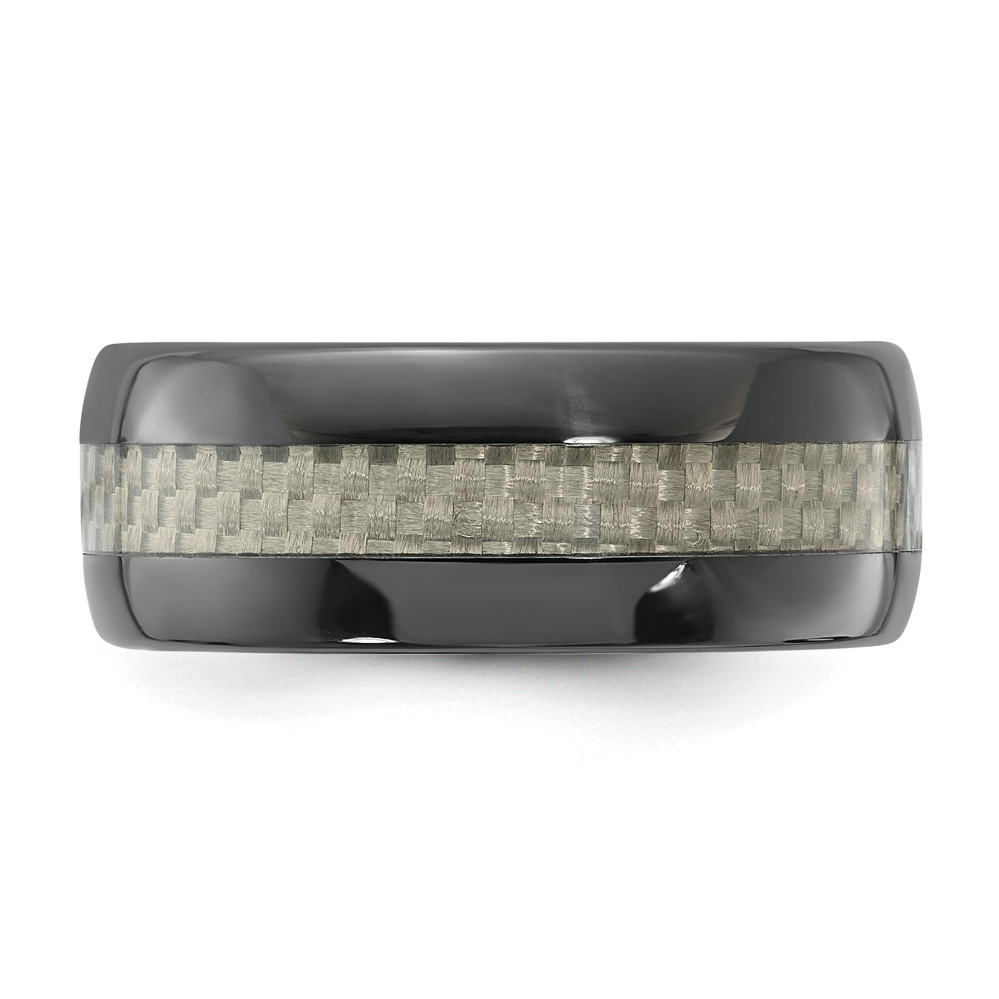 Men's Black Ceramic Wedding Band with Carbon Fiber Inlay and Polished Finish