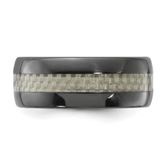 Men's Black Ceramic Wedding Band with Carbon Fiber Inlay and Polished Finish
