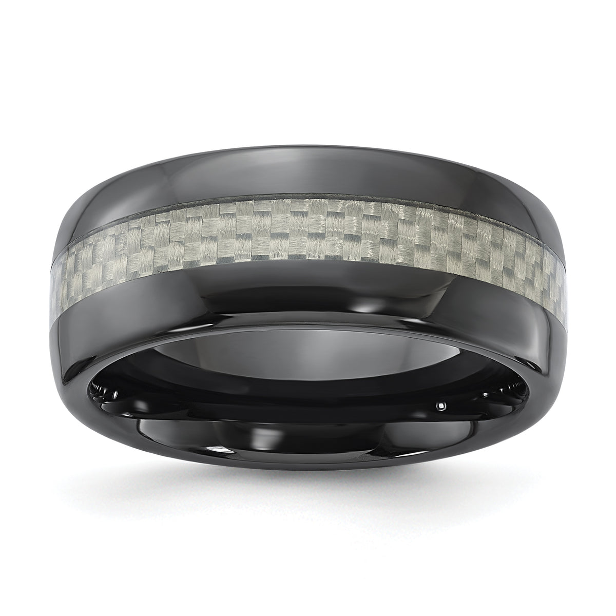 Men's Black Ceramic Wedding Band with Carbon Fiber Inlay and Polished Finish