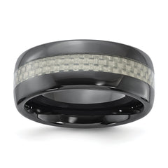 Men's Black Ceramic Wedding Band with Carbon Fiber Inlay and Polished Finish