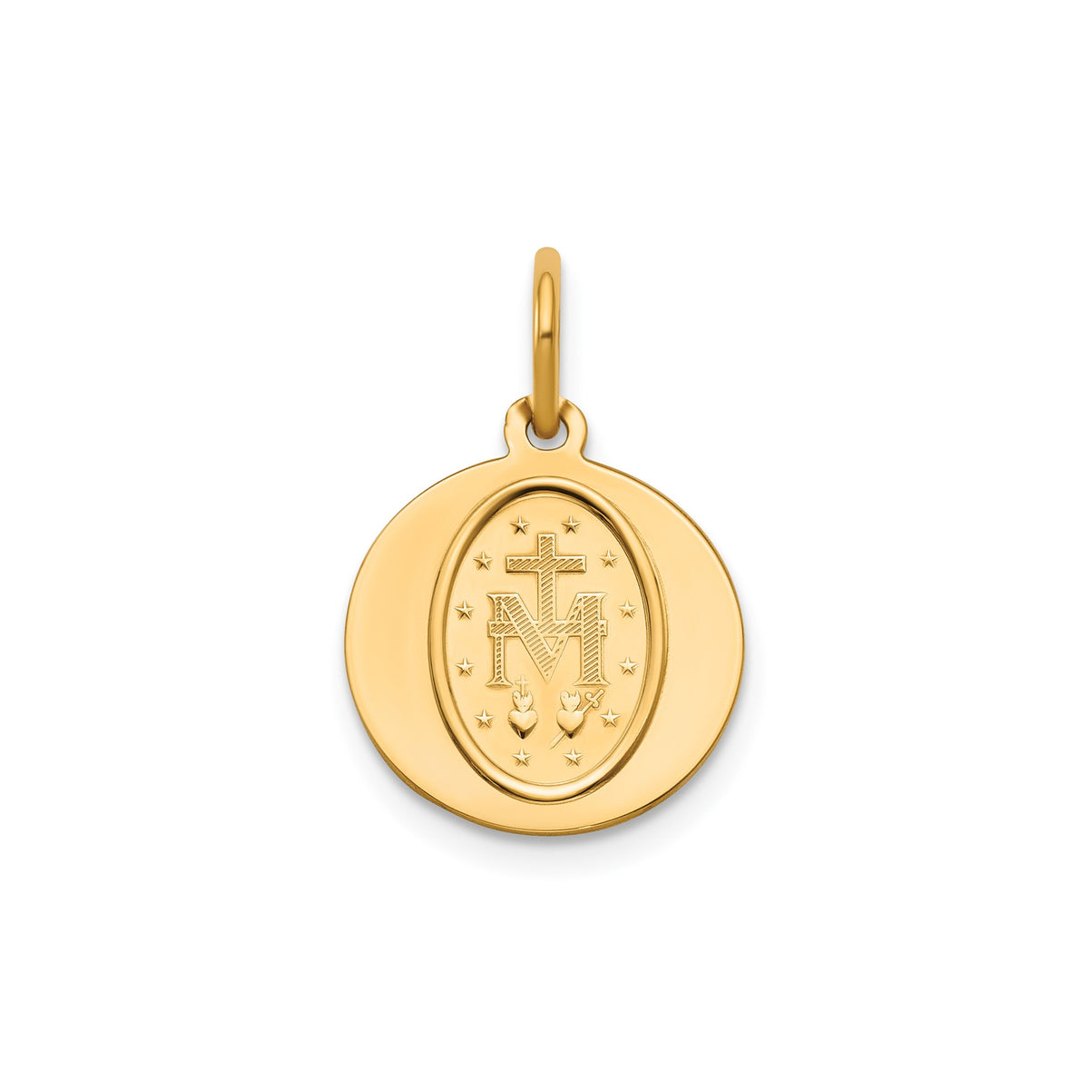 Round Miraculous Medal in 14K Yellow Gold, 13.25mm - Sophia Jewelers