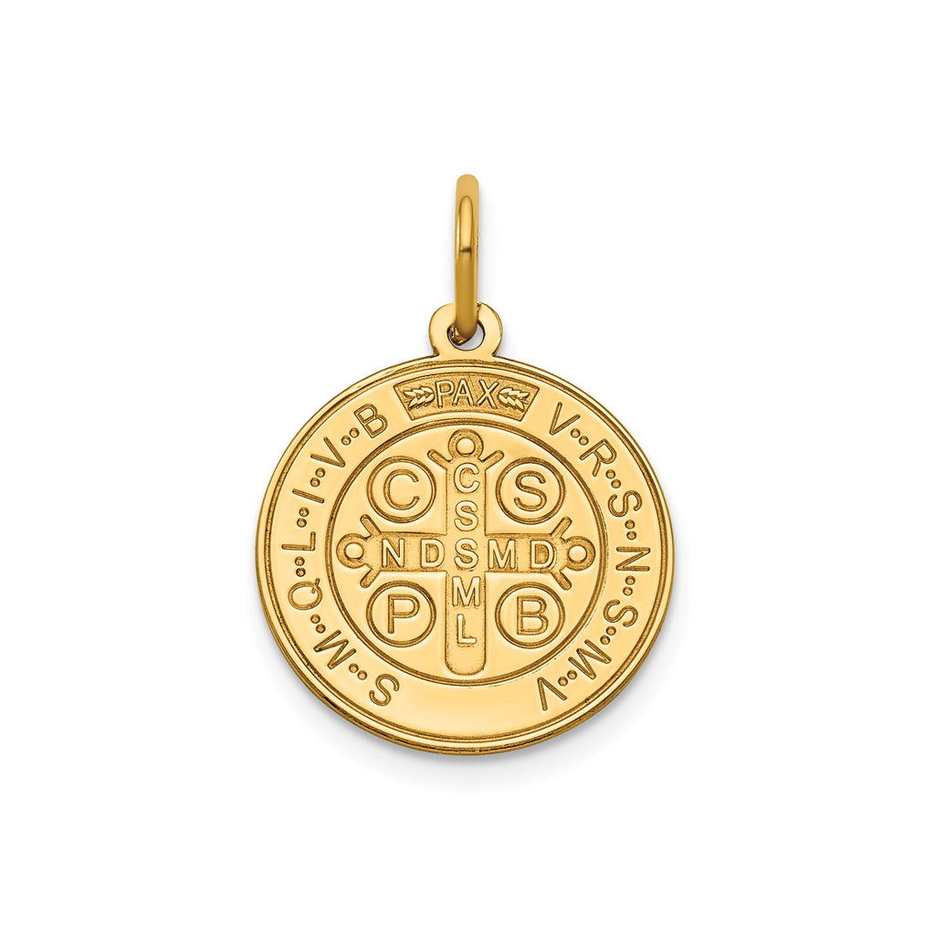 Round St. Benito Medal in 14K Yellow Gold, 16.25mm - Sophia Jewelers