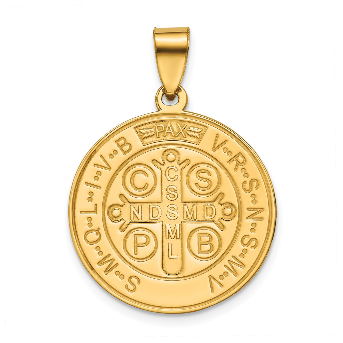 Round St. Benedict Medal in 14K Yellow Gold, 20.25mm - Sophia Jewelers