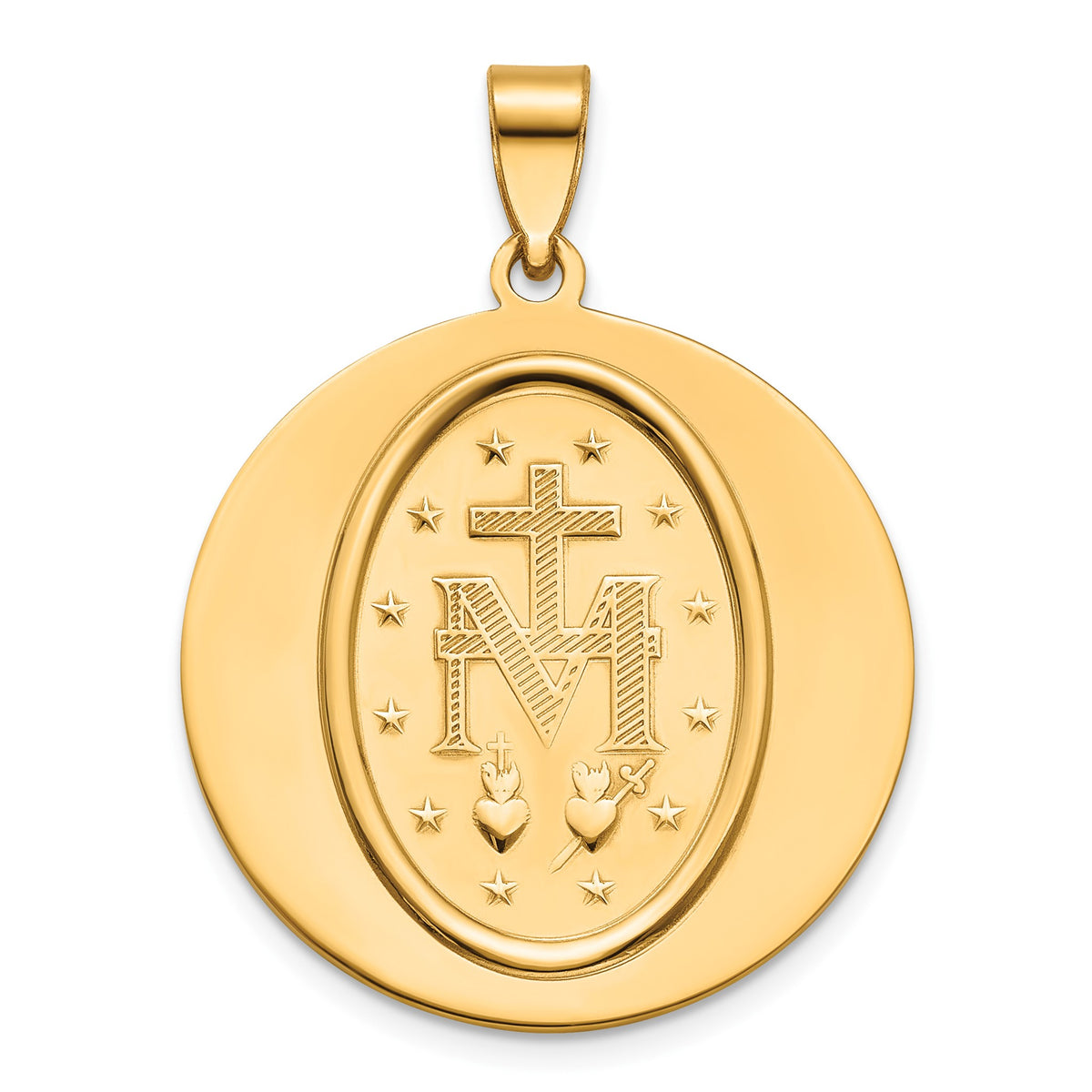Round Miraculous Medal in 14K Yellow Gold, 27mm - Sophia Jewelers
