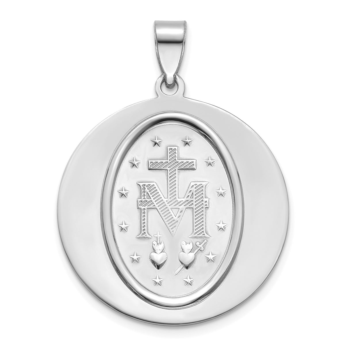 Round Miraculous Medal in Sterling Silver, 27mm Satin - Sophia Jewelers