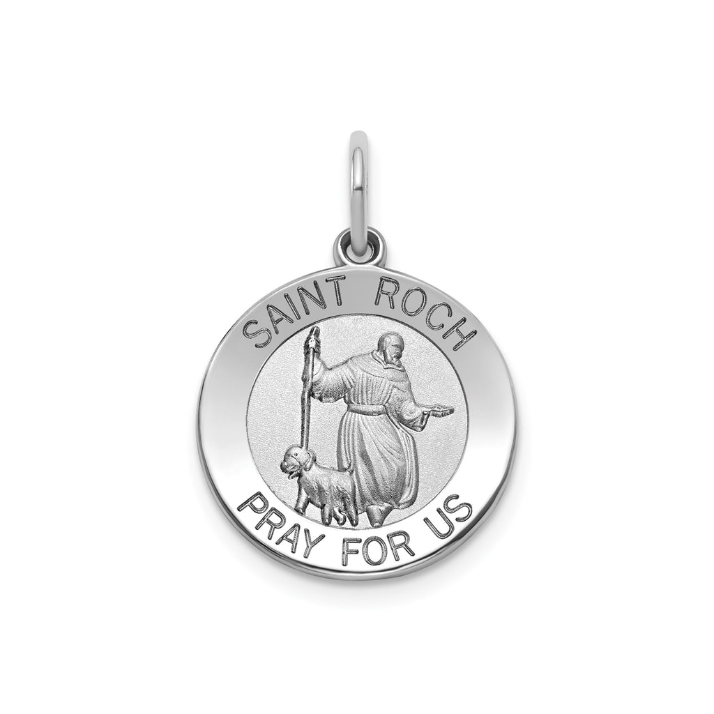 Round St. Roch Medal in Sterling Silver, 16.25mm Satin - Sophia Jewelers