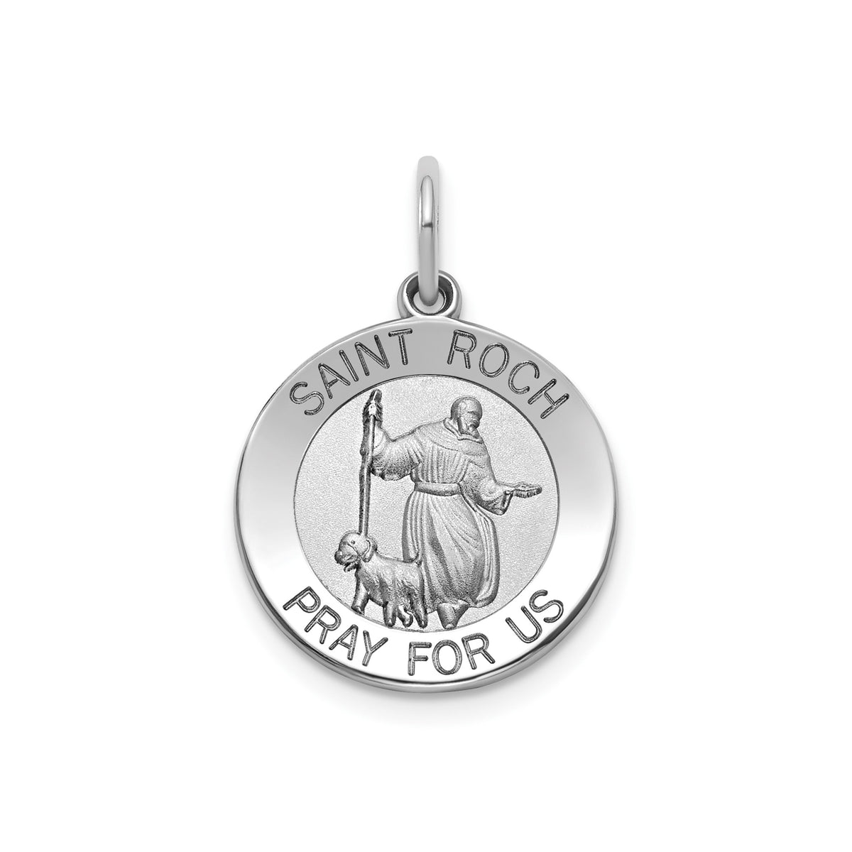 Round St. Roch Medal in Sterling Silver, 16.25mm Satin - Sophia Jewelers